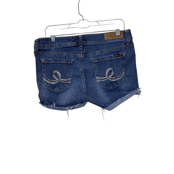 Seven7 Womens Distressed Denim Jean Shorts With Frayed Hem & Embroidered Size 14 - Picture 5 of 8